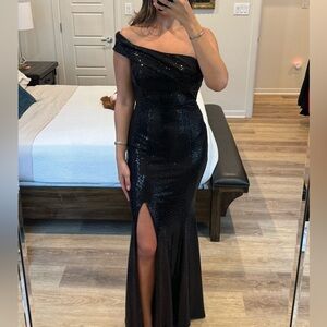 Xscape Black Sequin Gown- Size 4